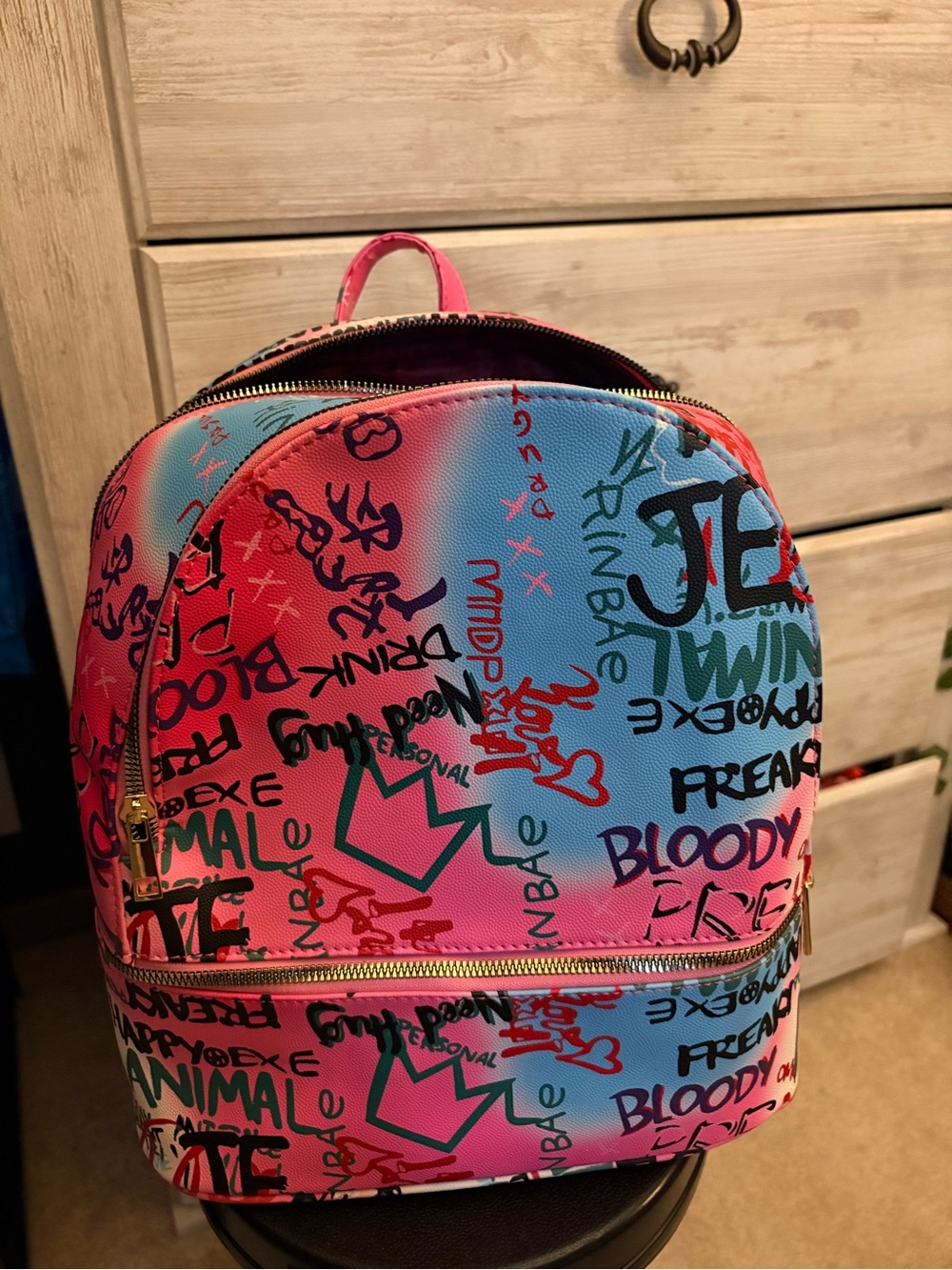 Graffiti Print Pink & Blue Mini Backpack - Unbranded